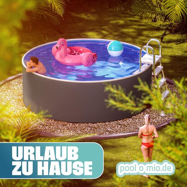 poolomio® Piscine ronde à paroi en acier 460 x 120 cm Graphite/blanc | Piscine de jardin robuste comme piscine hors sol ou piscine encastrable | Kit complet avec film intérieur 0,5 mm, skimmer et buse