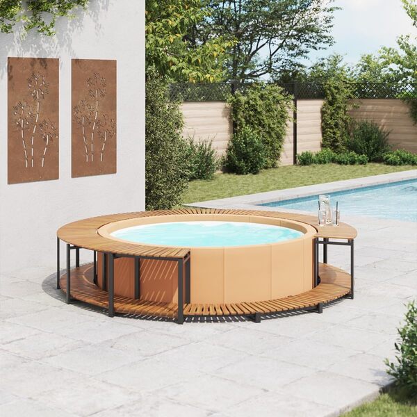 vidaXL Cadre de Spa Enceinte de Spa Marche d'Entrée de Spa Marche de Spa Résistance aux Intempéries 273x53 cm Bois d'Acacia Massif