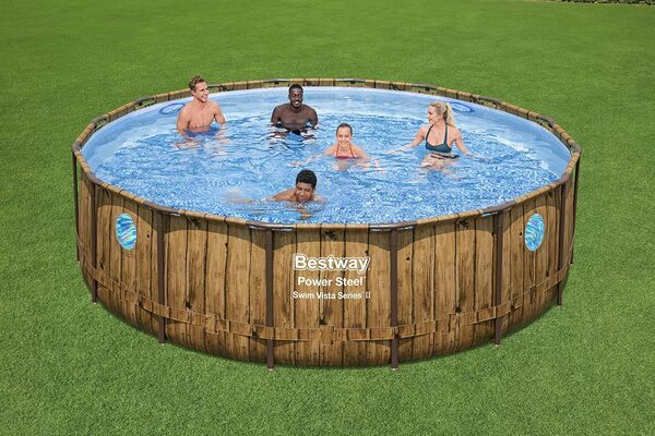 BESTWAY Piscine Hors Sol Ronde Power Steel™ SwimVista 488 x 122 cm Motif Bois