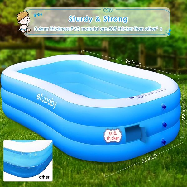 Piscine gonflable efubaby 304,8 x 182,9 x 55,9 cm, piscine gonflable de taille complète, piscine familiale pour enfants à partir de 3 ans, piscine pour jardin, piscine pour enfants, bleu clair