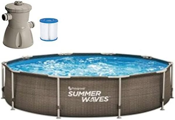 Summer Waves Piscine Tubulaire Active Rotin Double foncé 305 x 76 cm avec Pompe à Filtre