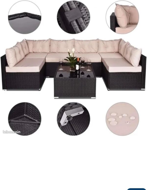 Générique Salon de Jardin Exterieur en Résine Tressée Poly Rotin Salon de Jardin 6 à 8 Personnes Fauteuil en rotin modulable, Entretien Facile