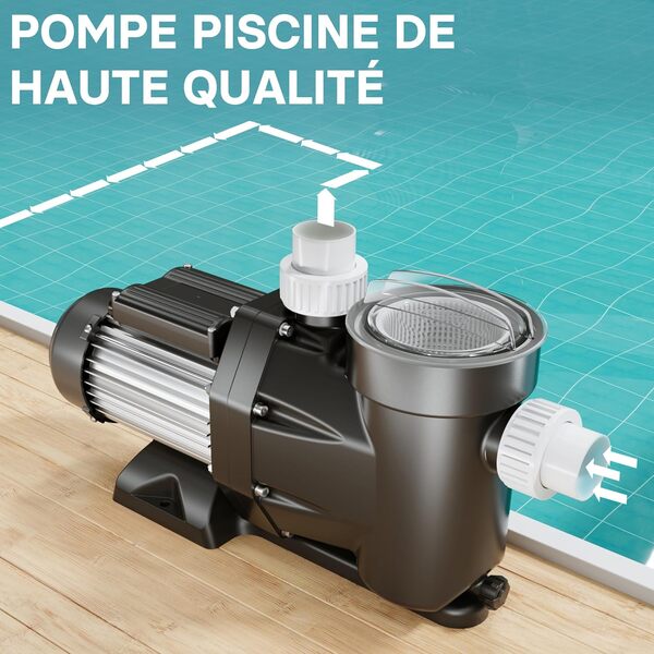 Wiltec Pompe piscine 1500 W – Débit 33600 l/h – Hauteur refoulement 18 m – Pompe de filtration et de circulation pour Filtre Eau – Pool Whirlpool Bain remous Jardin