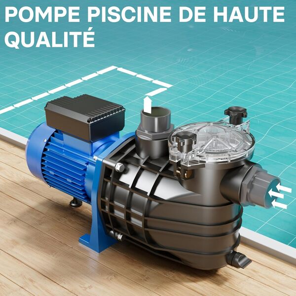Wiltec Pompe piscine 1500 W – Débit 22500 l/h – Hauteur refoulement 17 m – Pompe de filtration et de circulation pour Filtre Eau – Pool Whirlpool Bain remous Jardin