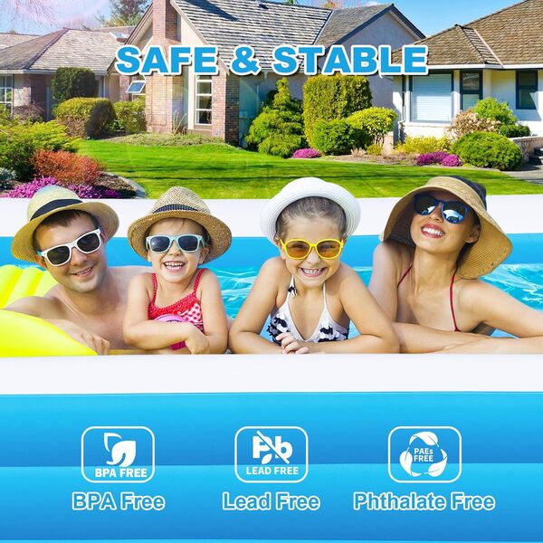 Longten Grande piscine gonflable avec pompe, 330,2 x 182,9 x 55,9 cm, surdimensionnée et épaisse pour adultes, piscine familiale pour jardin, extérieur et fête aquatique d'été