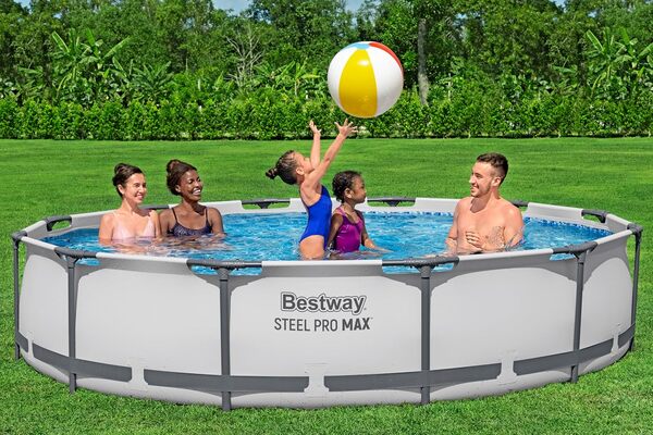 Bestway Steel Pro Max Frame Kit Piscine avec Pompe à Filtre Ø 366 x 76 cm, Gris Clair, Ronde