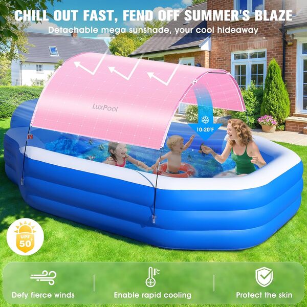 Piscine gonflable avec auvent, piscine pour enfants avec pare-soleil