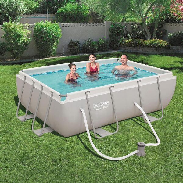 Bestway 56629| Power Steel - Piscine Hors-Sol rectangulaire, 282 x 196 x 84 cm, Pompe de Filtration et Distributeur Chemconnect Inclus