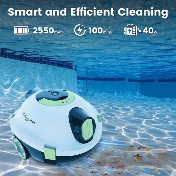 EVERCROSS BOT Y10 Robot Piscine, Robot Piscine sans Fil pour Le Nettoyage des Sols, Robot pour Piscines Hors Sol 100Min &120㎡, Stationnement Automatique, Robot Aspirateur Piscine Filtre 180μm (Blanc)