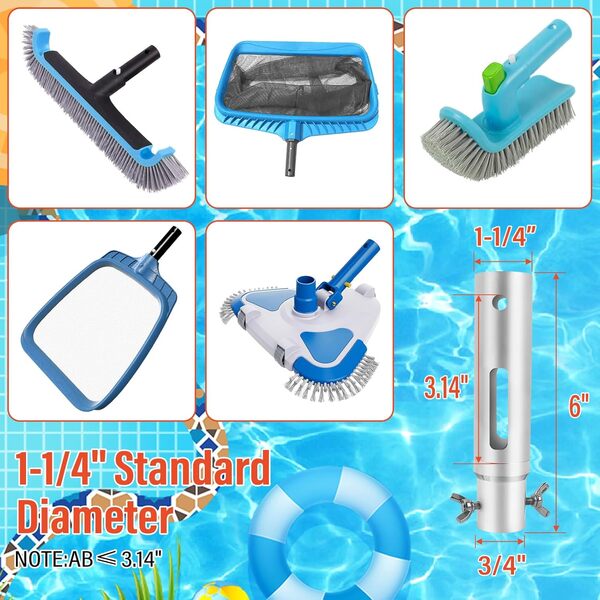 Poteau télescopique de 4,8 m en aluminium robuste pour piscine - Pour têtes d'aspiration de piscine, filets et brosses - Universel - 3,2 cm