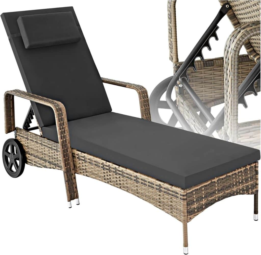 Test de la chaise longue tectake bain de soleil en résine tressée