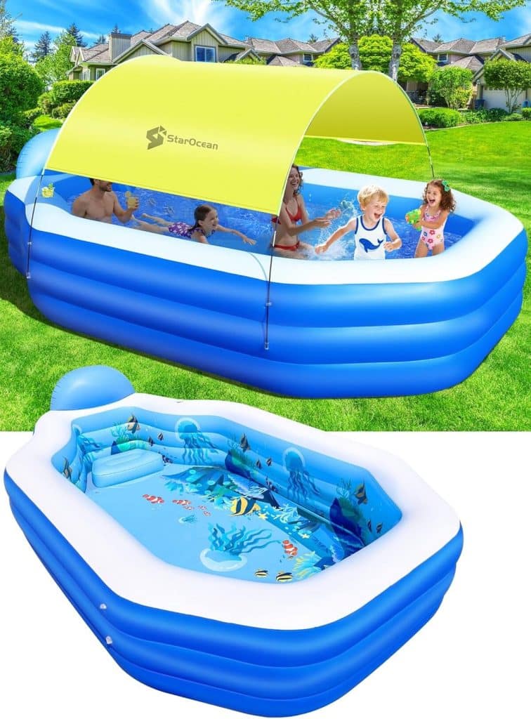 Test de la piscine StarOcean avec auvent et sièges intégrés