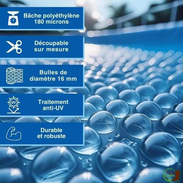 TERRE JARDIN Bâche à Bulles Piscine rectangulaire 180 microns - 9 x 4 - Bleu