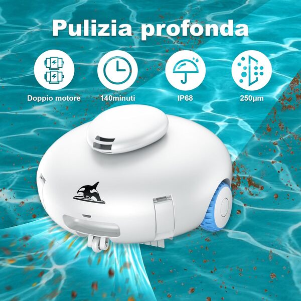 Robot Piscine sans Fil - Nettoyeur de Piscine pour piscines Hors Sol/creusées à Fond Plat - Batterie de 7500mAh Dure 120 Minutes, avec Nettoyeur de Piscine à Moteur à Double entraînement
