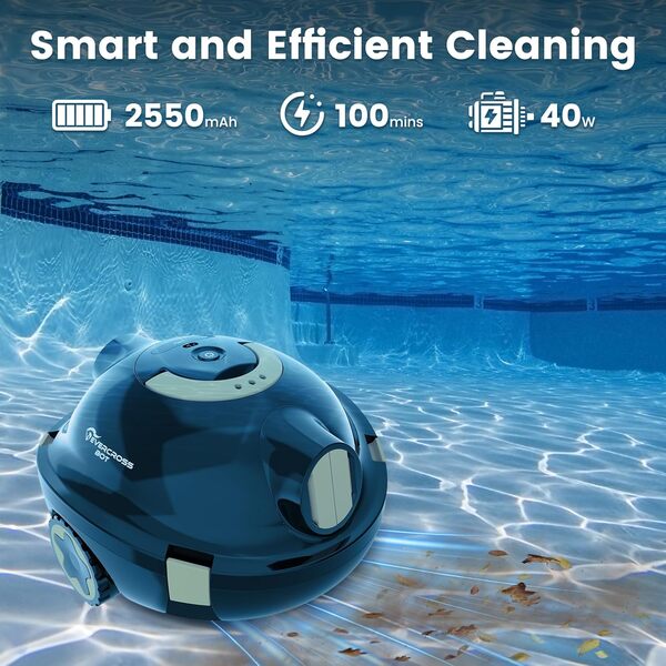 EVERCROSS BOT Y10 Robot Piscine, Robot Piscine sans Fil pour Le Nettoyage des Sols, Robot pour Piscines Hors Sol 100Min &120㎡, Stationnement Automatique, Robot Aspirateur Piscine Filtre 180μm (Noir)