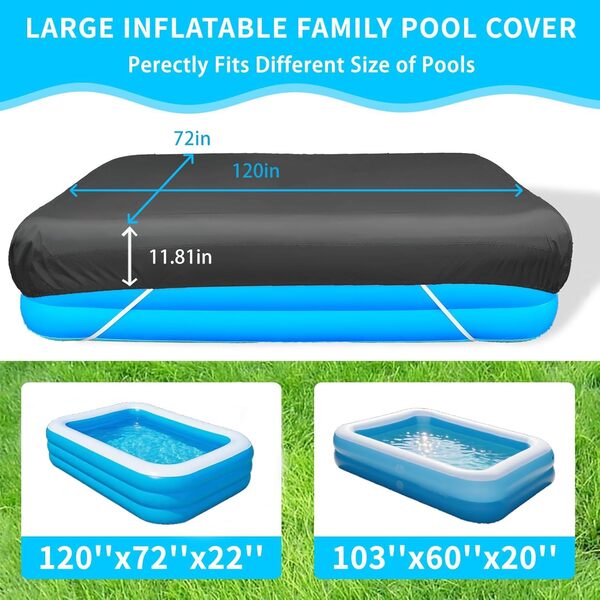 Housse de piscine rectangulaire gonflable de 304,8 x 182,9 cm, 25,4 x 1,8 m, housse de piscine rectangulaire gonflable de 200 x 200 cm, imperméable, 261,6 x 175,3 cm pour piscine familiale, jardin