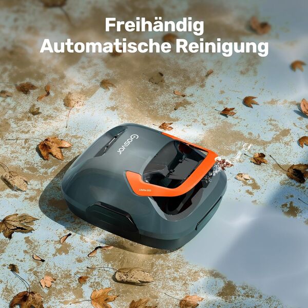 Gosvor Robot de piscine sans fil avec temps de nettoyage de 90 minutes - Facile à utiliser - Fonction de stationnement automatique - Idéal pour piscines hors-sol de 80 m² - Gris/orange