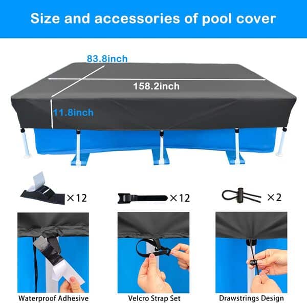Housse de piscine rectangulaire de 357 x 210 cm pour piscine hors sol, housse de piscine hors sol, étanche à la poussière, imperméable à la pluie, 9 x 2 m, pour piscine à cadre en métal