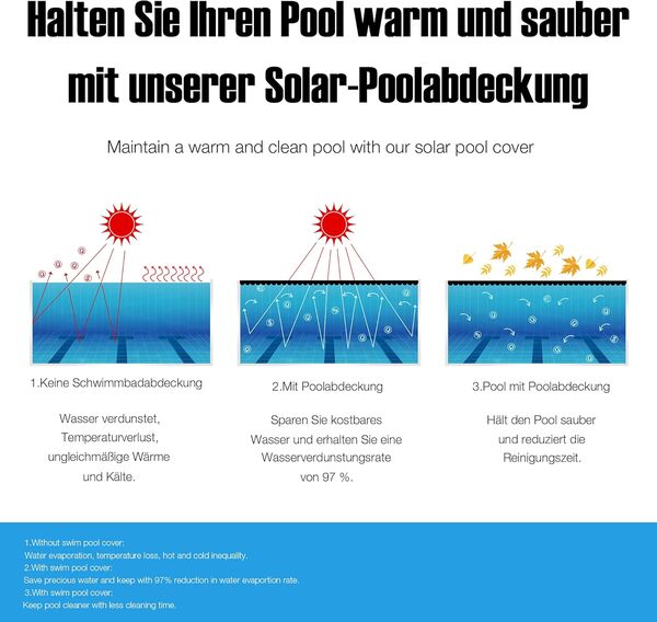 Melko Bâche solaire de piscine 1000 x 500 cm | Film solaire 200 microns | Bâche solaire à découper | Chauffage de piscine | Chauffage de piscine Bâche thermique Bâche solaire de piscine