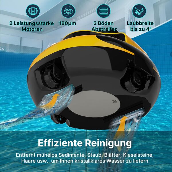 POOLPURE Robot de piscine 2025, temps de nettoyage de 55 Wh-100 minutes, double moteur, indicateurs LED, fonction autostationnement, IPX8, étanche, robot nettoyeur de piscine