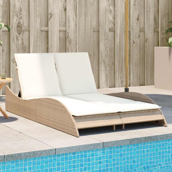 vidaXL Chaise Longue avec Coussins, Lit de Repos avec Dossier Réglable, Bain de Soleil, Meuble de Jardin Extérieur, Moderne, Beige Résine Tressée