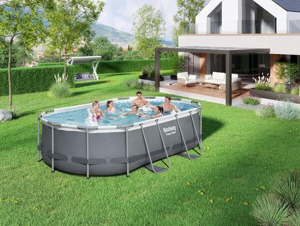 Bestway Power Steel Frame Kit Piscine Ovale avec Pompe filtrante Gris 427 x 250 x 100 cm