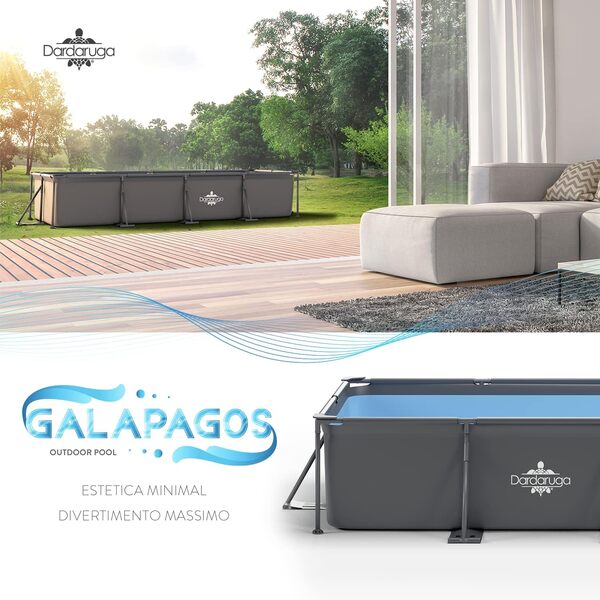Dardaruga Piscine Tubolaire Hors Sol 450 x 220 x 84 cm + Pompe Filtre économie d'énergie + 2 Cartouches Filtres, Modèle GALAPAGOS, Brand et Assistance Italienne, Matériaux Premiers, Liner Multi-Couche