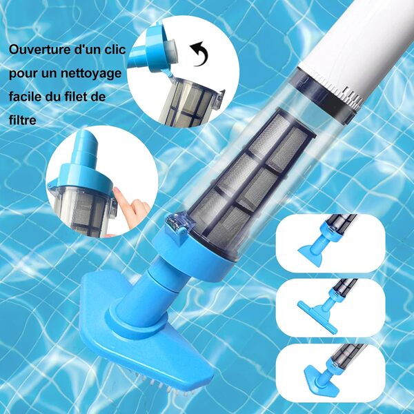PoolyPoly Poolsauger mit Akku, 3 en 1 Pool Handsauger Bodensauger, Pool Staubsauger Kabellos mit Teleskopstange, 90 Minuten Laufzeit Poolreiniger für Kleine Pools, Spas, Whirlpools, Cyan