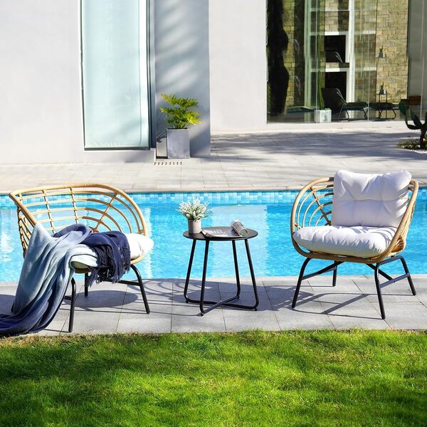 Grand patio Ensemble de meubles d'extérieur avec coussins épais beiges, ensemble de canapé en osier avec table basse de terrasse, ensemble de bistrot bohème pour porche, jardin, jardin, jardin, jardin