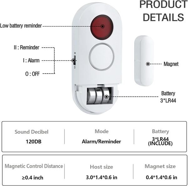Lot de 8 alarmes de porte et de fenêtre, alarme et carillon 2 en 1, alarmes de porte pour la sécurité des enfants, alarmes de piscine 120 dB pour la sécurité des portes et de la maison, alarmes