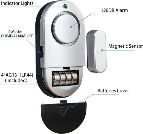 Lot de 8 détecteurs d'alarme de fenêtre, alarmes de Porte pour la sécurité de la Maison, 120 DB pour la sécurité des Enfants