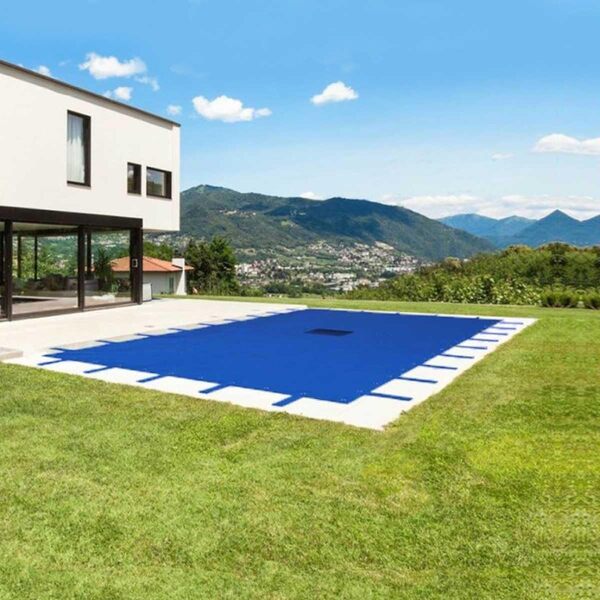 TECPLAST Bâche Piscine rectangulaire - 8x14 m - Couverture Piscine d'hivernage PO155RG avec Filet d'écoulement central