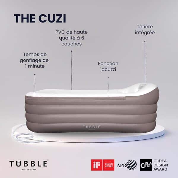 Tubble® Baignoire Spa Gonflable - Fonction Bain Moussant - Pliable pour Adulte - Débit d'Eau Réglable - Ambient Taupe - 255 L