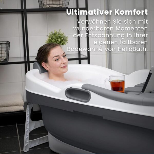 HelloBath® Baignoire Pliable Adulte - XL, 148 x 63 x 52 cm - Avec Bouchons De Vidange, Tuyau De Vidange Et Rouleaux De Massage - Piscine Hors Sol Pour Ice Bath Et Bain Chaud (Cool Grey)