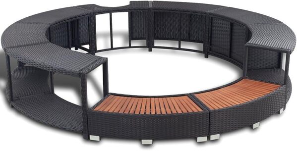Festnight Garden Rattan Spa Outdoor,Cadre de Spa,Contour de Spa en polyrotin Noir