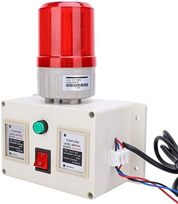 Capteur d'Alarme de Niveau d'eau, Détection de Niveau d'eau Haut/Bas， Contrôle de Réservoir Réglable 90-105 DB Liquide de Pénurie Complète Prise EU 220 V AC, Distance de Détection 15m/49,2 Pieds