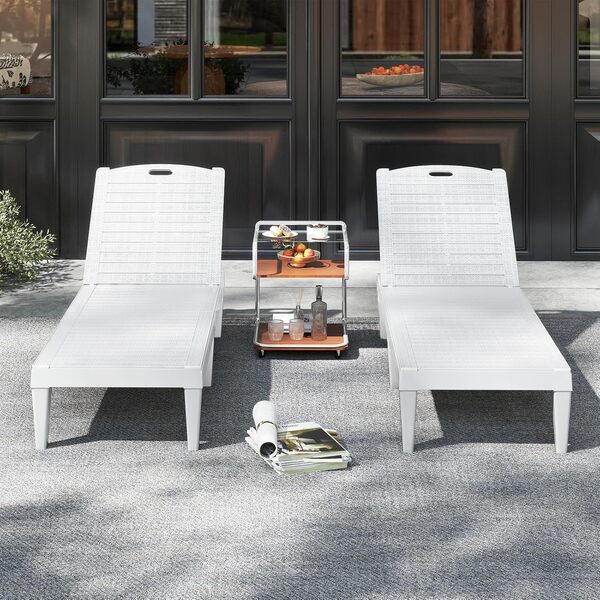 COSTWAY Lot de 2 Bains de Soleil, Chaise Longue Jardin Exterieur, Dossiers Réglables en 5 Positions, Charge 160 kg, 6 Pieds de Soutien, Transat Jardin pour Deck Plage Piscine, 156 x 55 x 83 cm (Blanc)