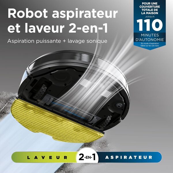 Shark Matrix Plus 2-en-1 Robot aspirateur-balai avec cartographie LiDAR, nettoyage matriciel pour moquette, sols durs et poils, auto-chargement, anti-allergène, WiFi/App, noir, RV2620WDEU