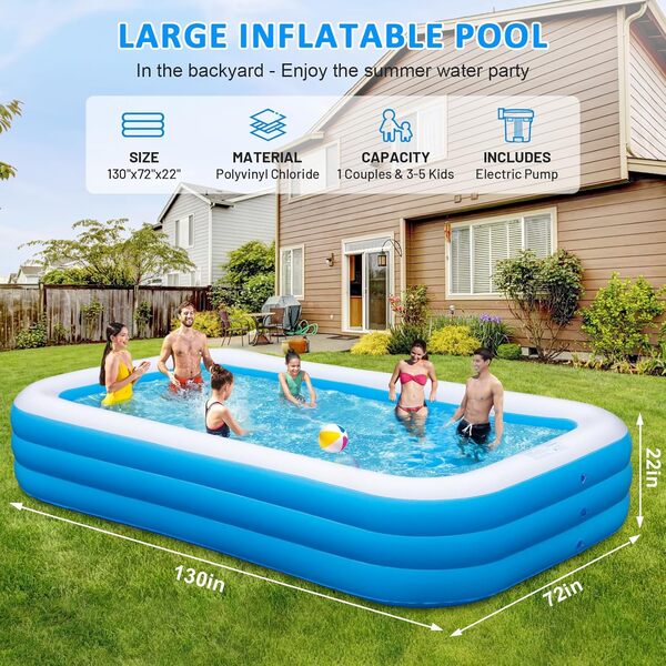Grande piscine gonflable pour adultes, 330,2 x 182,9 x 55,9 cm, grande piscine gonflable avec pompe, gonflage et dégonflage rapides, piscines gonflables épaisses pour jardin, jardin, fête aquatique