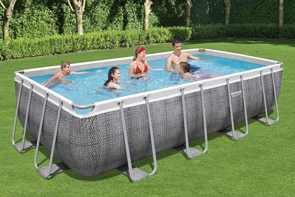 Bestway Piscine Power Steel™ rectangulaire 549 x 274 x 122 cm Motif rotin Gris, Effetto Rattan