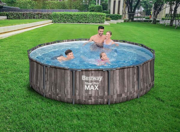 Bestway FORNOR 56141 Piscine + Filtre Bombe 366 x H 100 cm, Effet Bois