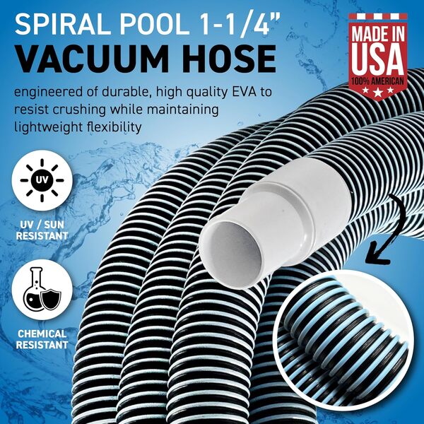 Tuyau d'aspiration de piscine 3,8 cm x 9,1 m, manchette pivotante anti-pliure, fabriqué aux États-Unis, se connecte à la tête d'aspirateur, à l'écumoire, à la pompe de filtration pour le nettoyage des
