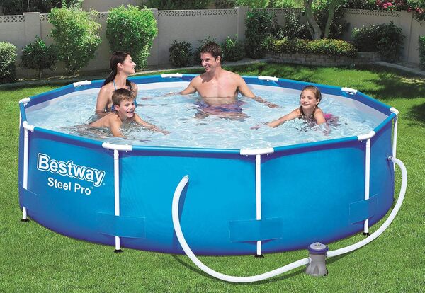 Bestway Steel Pro Frame Piscine Ronde 305 x 76 cm Cadre en Acier avec Pompe filtrante Bleu