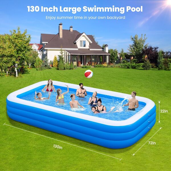 Grande piscine gonflable avec pompe – 330 x 183 x 55 cm, piscine gonflable pleine grandeur pour adultes, piscine épaisse pour jardin familial, pelouse d'été