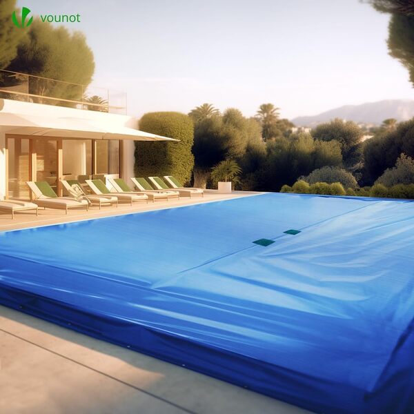 VOUNOT® Bâche Piscine Rectangulaire en Polyéthylène 160g/m2 avec Filet d'Ecoulement Bâche Imperméable Résistante Double Couche avec Oeillets en Aluminium Couverture Étanche 8X14m