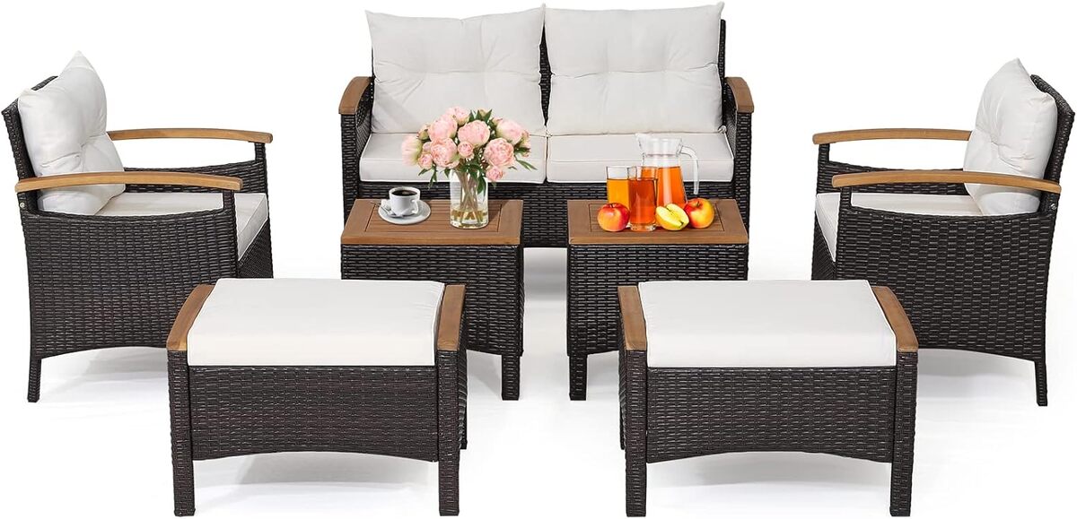 Avis sur le salon de jardin Costway : ensemble 7 pièces en rotin PE