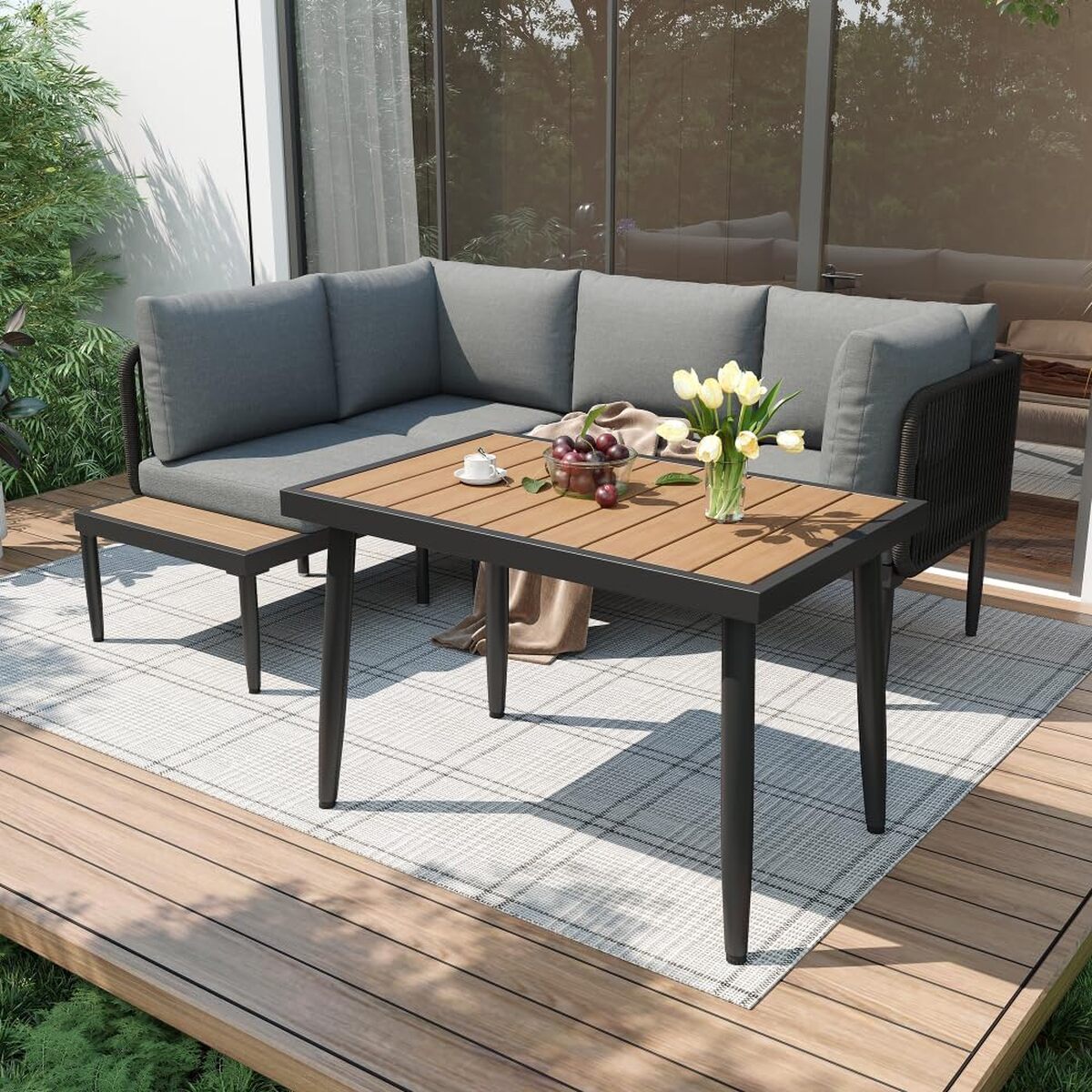 Avis sur l'ensemble de jardin en acacia et acier galvanisé