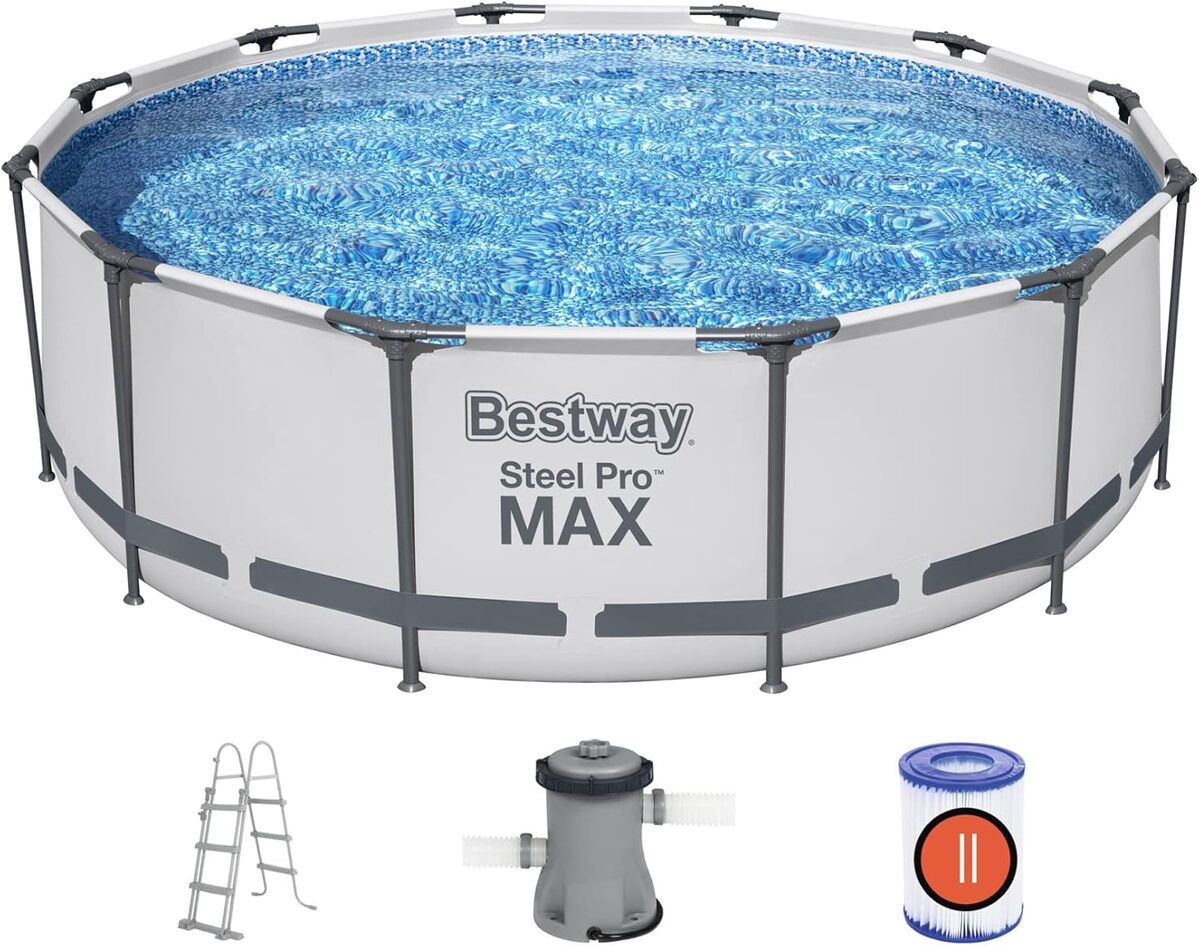 Test de la piscine tubulaire ronde grise 3.66x1m