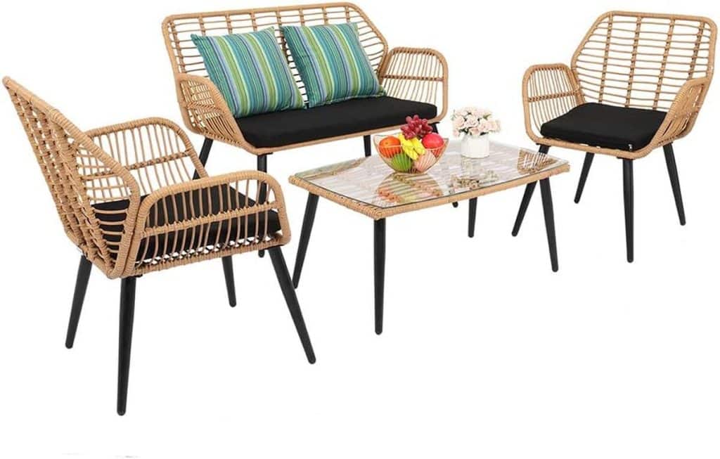 Test : salon de jardin Alightup en résine tressée 4 meubles avec table en verre