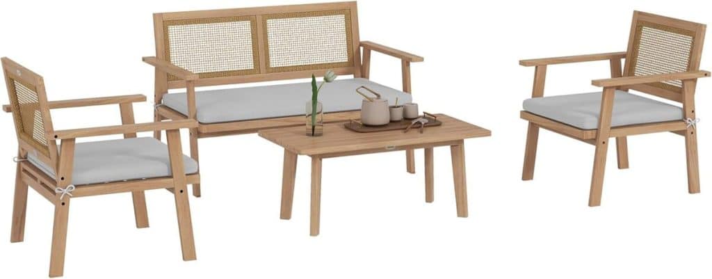 Test salon de jardin Outsunny : bois acacia et résine tressée